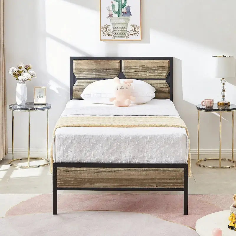 Cadre de lit plateforme double/double XL/grand lit avec tête de lit en bois, sommier tapissier non requis, assemblage facile