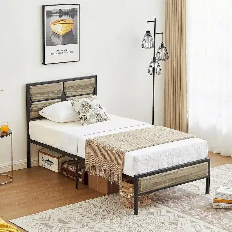 Cadre de lit plateforme double/double XL/grand lit avec tête de lit en bois, sommier tapissier non requis, assemblage facile