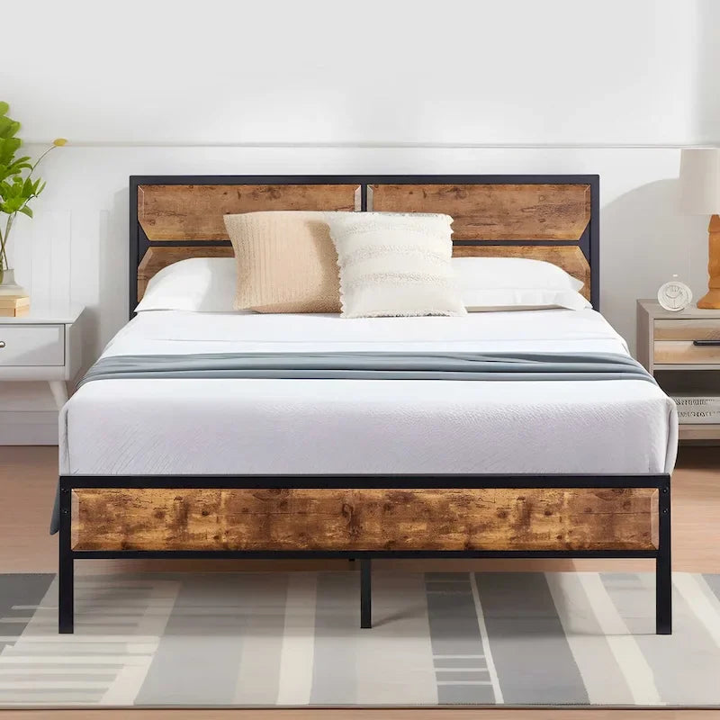 Cadre de lit plateforme double/double XL/grand lit avec tête de lit en bois, sommier tapissier non requis, assemblage facile
