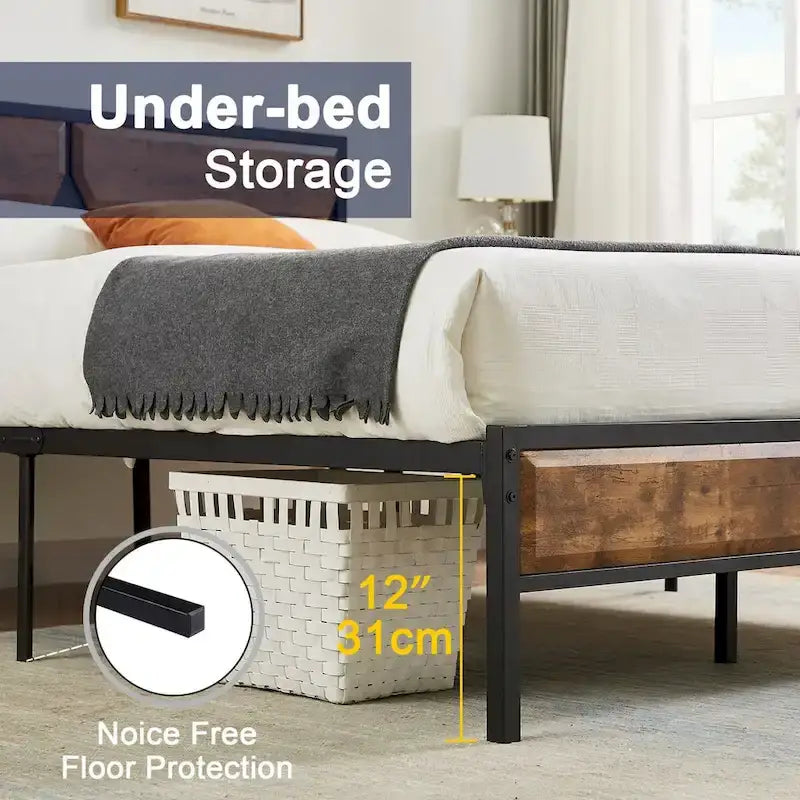 Cadre de lit plateforme double/double XL/grand lit avec tête de lit en bois, sommier tapissier non requis, assemblage facile