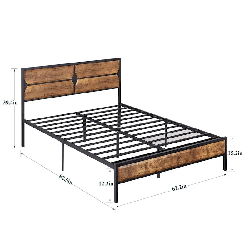 Cadre de lit plateforme double/double XL/grand lit avec tête de lit en bois, sommier tapissier non requis, assemblage facile
