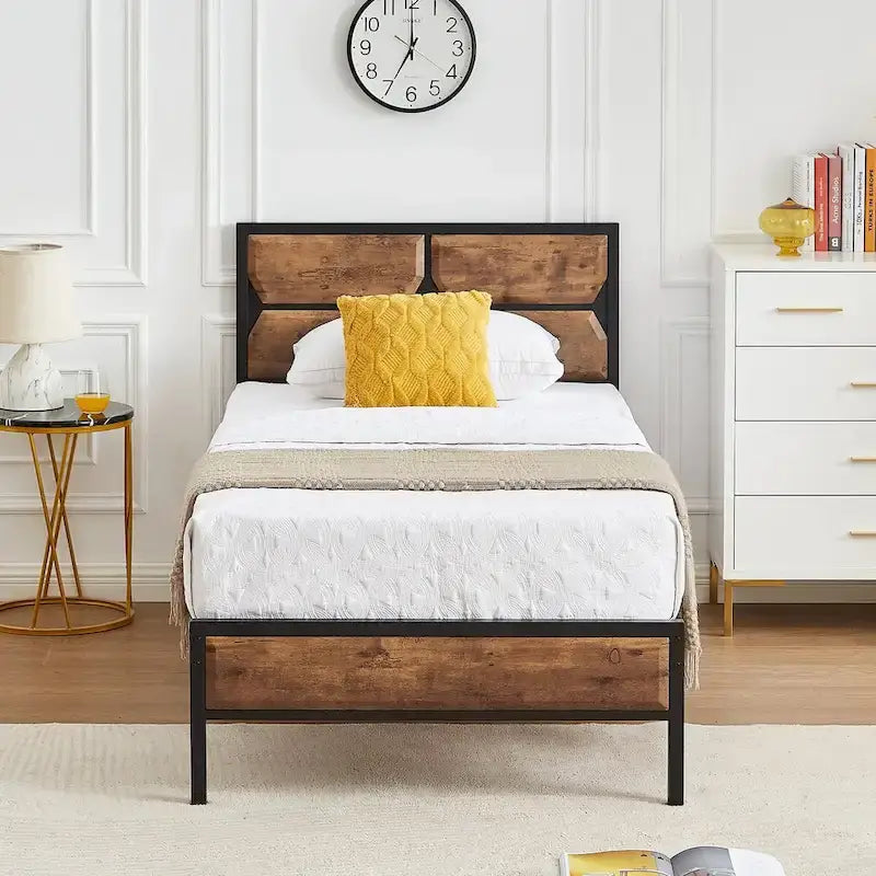 Cadre de lit plateforme double/double XL/grand lit avec tête de lit en bois, sommier tapissier non requis, assemblage facile