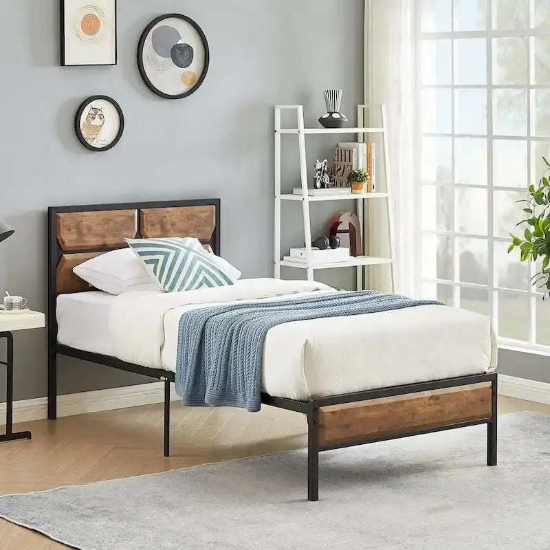 Cadre de lit plateforme double/double XL/grand lit avec tête de lit en bois, sommier tapissier non requis, assemblage facile