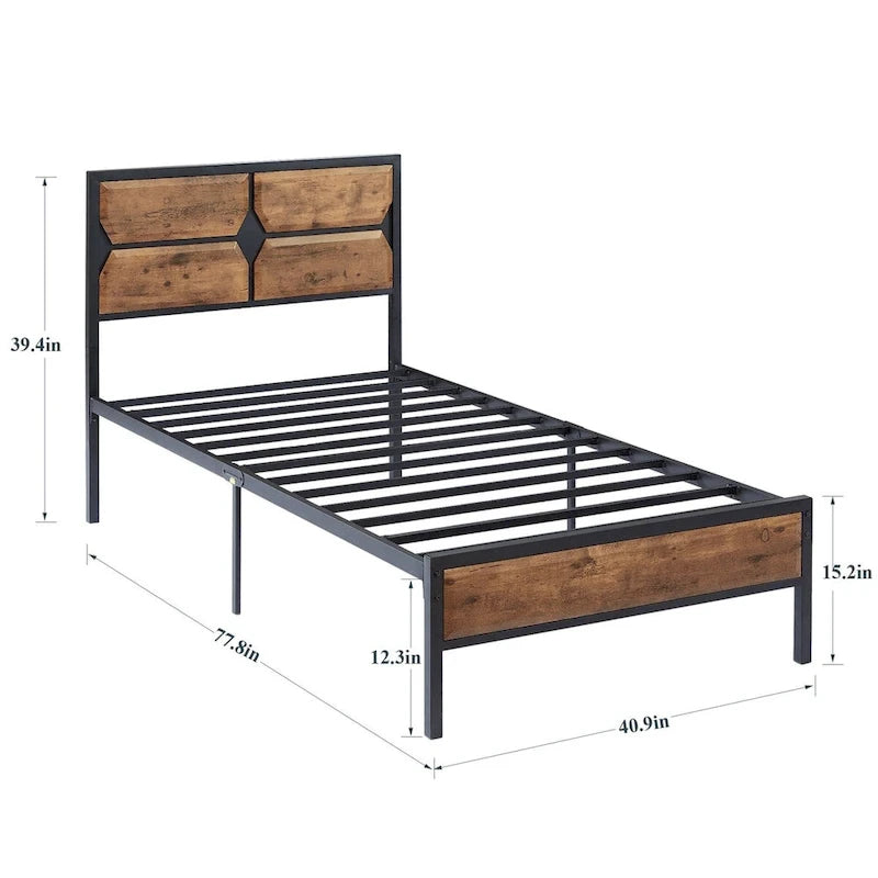 Cadre de lit plateforme double/double XL/grand lit avec tête de lit en bois, sommier tapissier non requis, assemblage facile