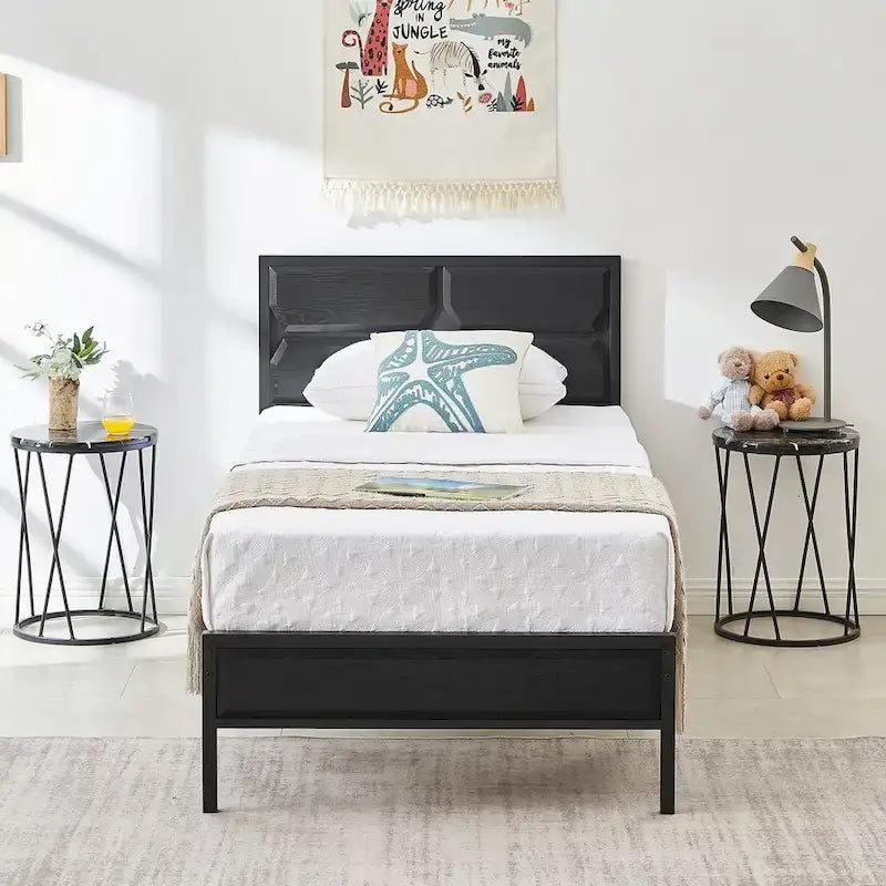 Cadre de lit plateforme double/double XL/grand lit avec tête de lit en bois, sommier tapissier non requis, assemblage facile