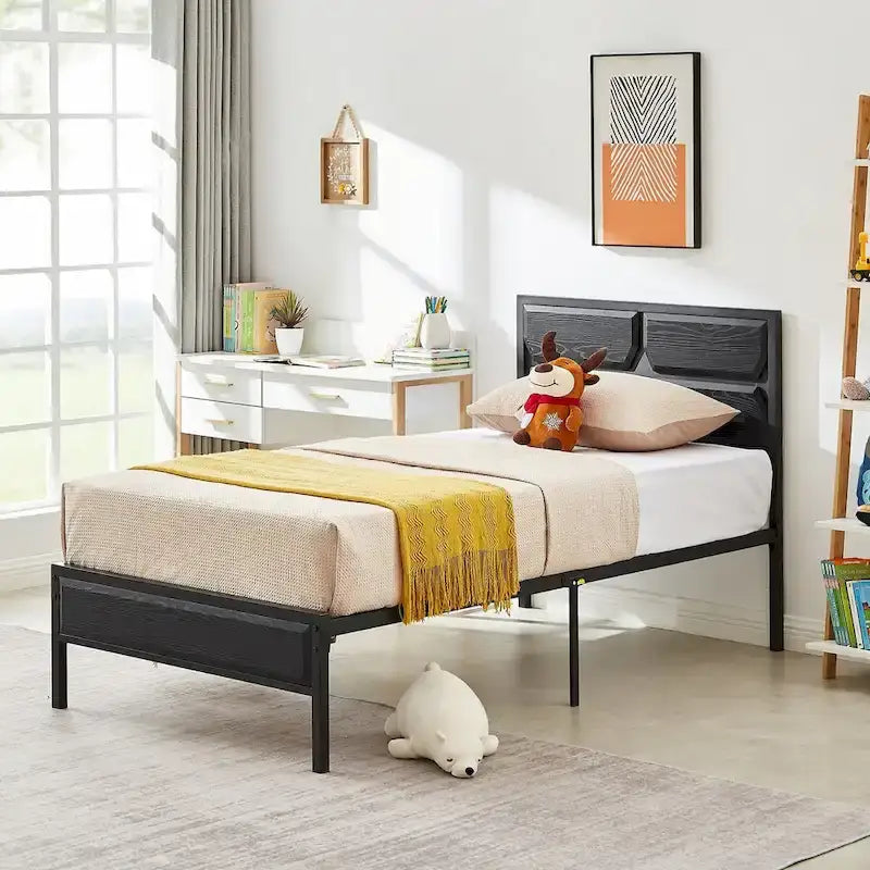Cadre de lit plateforme double/double XL/grand lit avec tête de lit en bois, sommier tapissier non requis, assemblage facile
