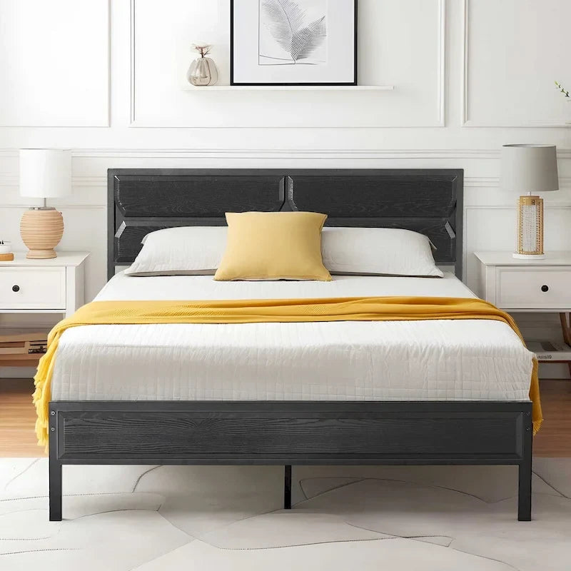 Cadre de lit plateforme double/double XL/grand lit avec tête de lit en bois, sommier tapissier non requis, assemblage facile