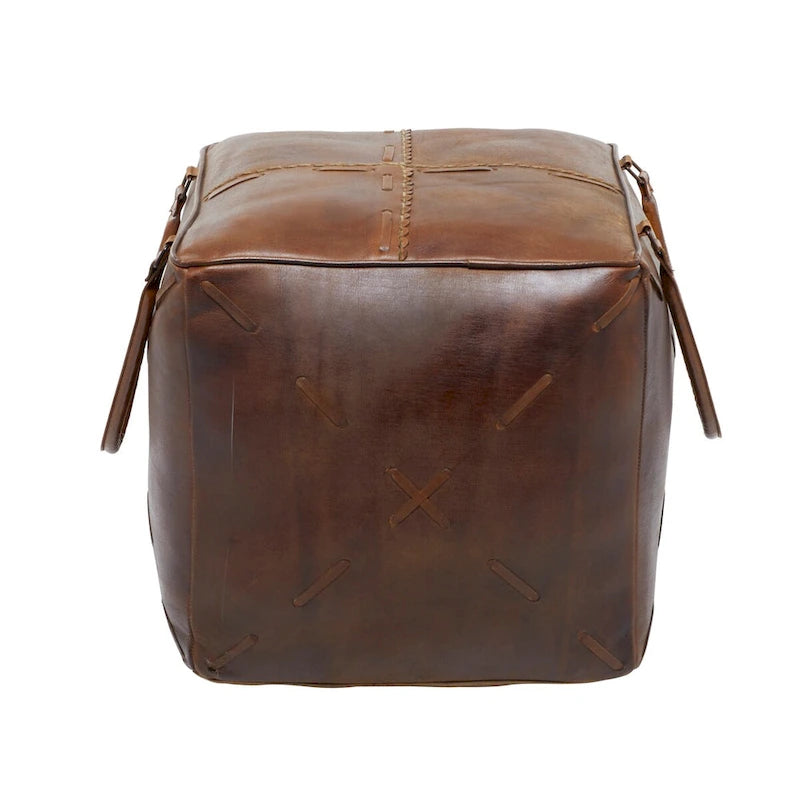 Pouf en toile avec poignées en cuir - Gris, marron, blanc, crème ou beige
