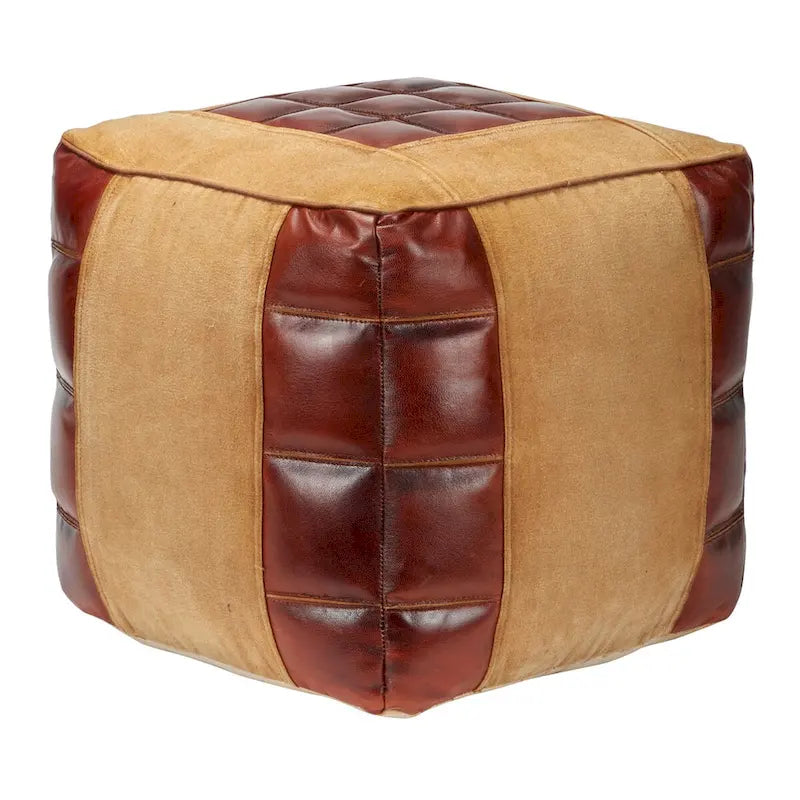 Pouf en toile avec poignées en cuir - Gris, marron, blanc, crème ou beige