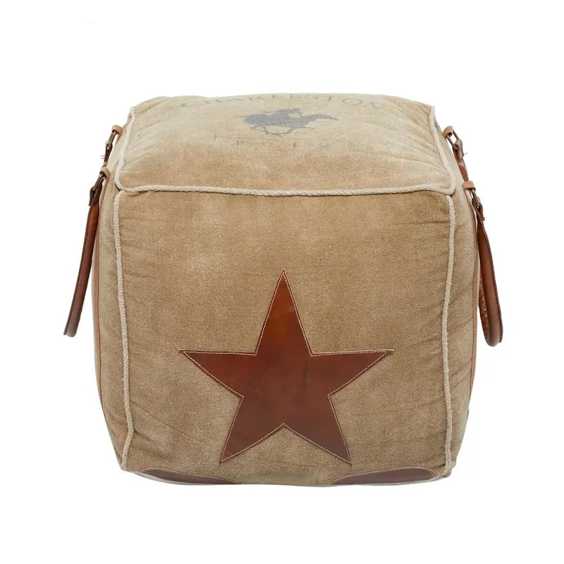 Pouf en toile avec poignées en cuir - Gris, marron, blanc, crème ou beige