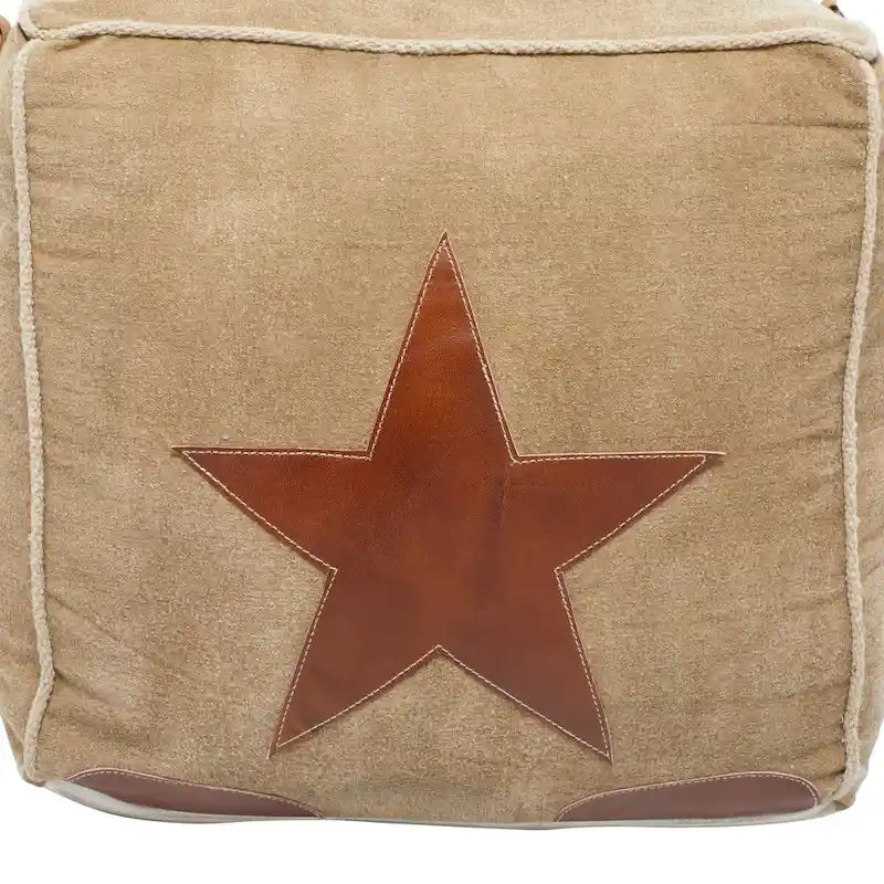 Pouf en toile avec poignées en cuir - Gris, marron, blanc, crème ou beige