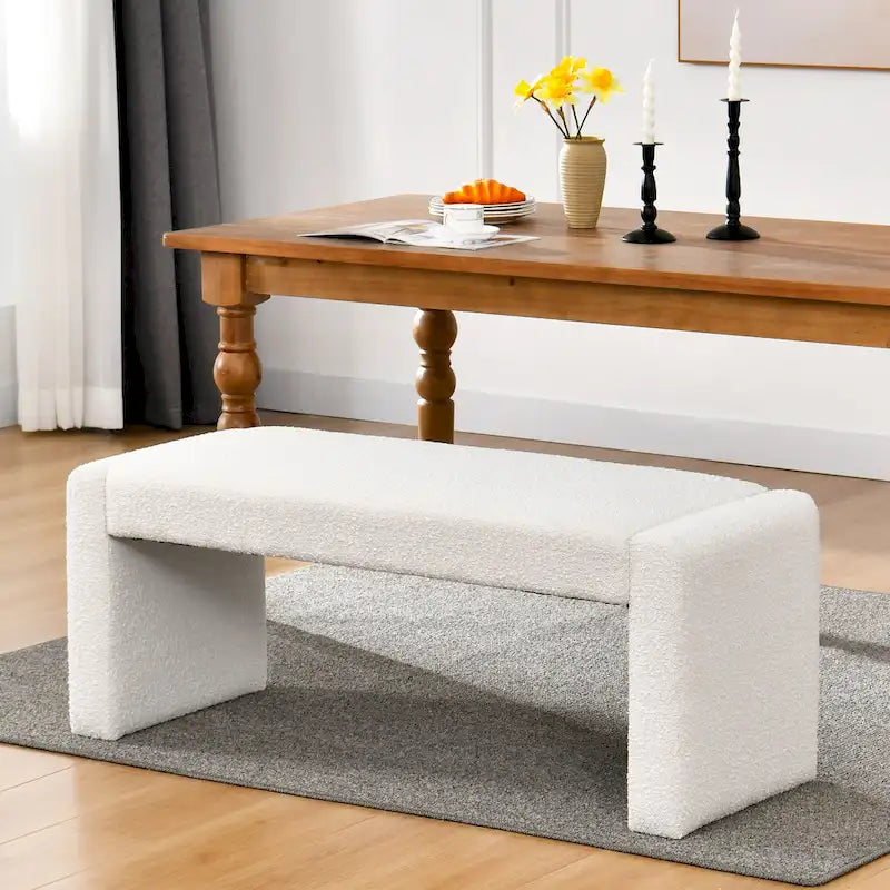 48 L Boucle Upholstered Dining Bench