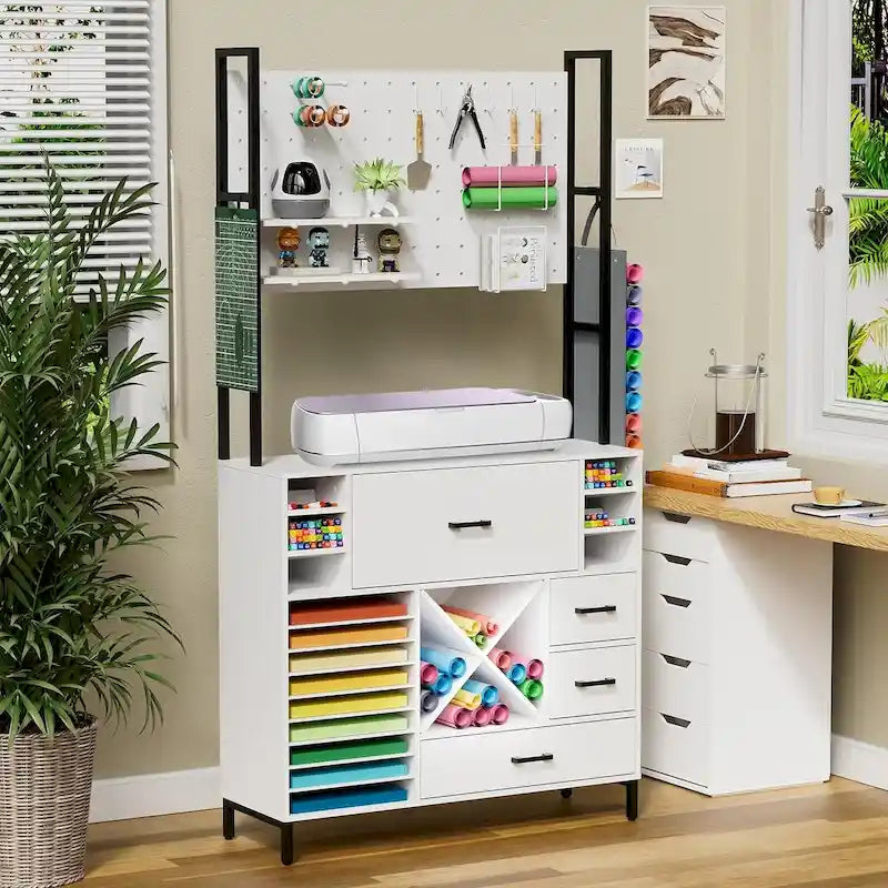 Organisateurs et armoire de rangement blancs compatibles avec les machines Cricut