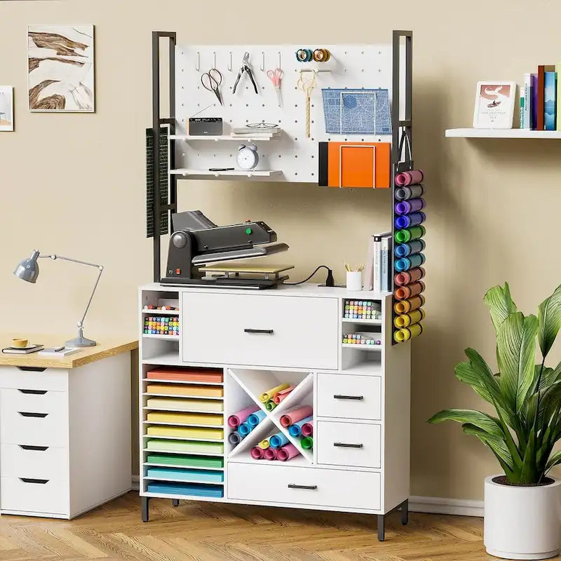 Organisateurs et armoire de rangement blancs compatibles avec les machines Cricut