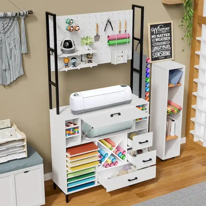 Organisateurs et armoire de rangement blancs compatibles avec les machines Cricut