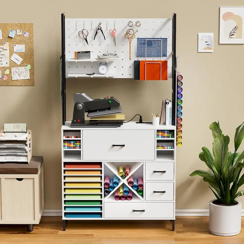 Organisateurs et armoire de rangement blancs compatibles avec les machines Cricut