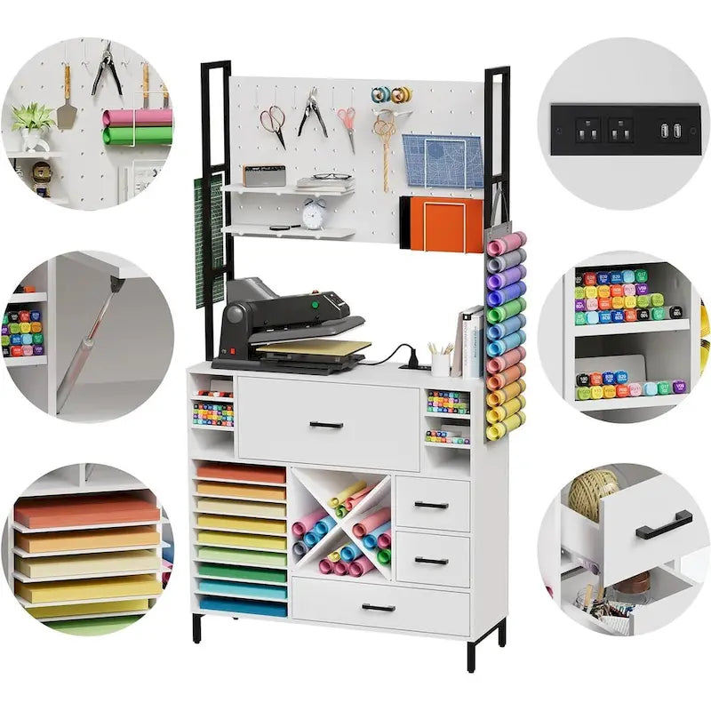 Organisateurs et armoire de rangement blancs compatibles avec les machines Cricut