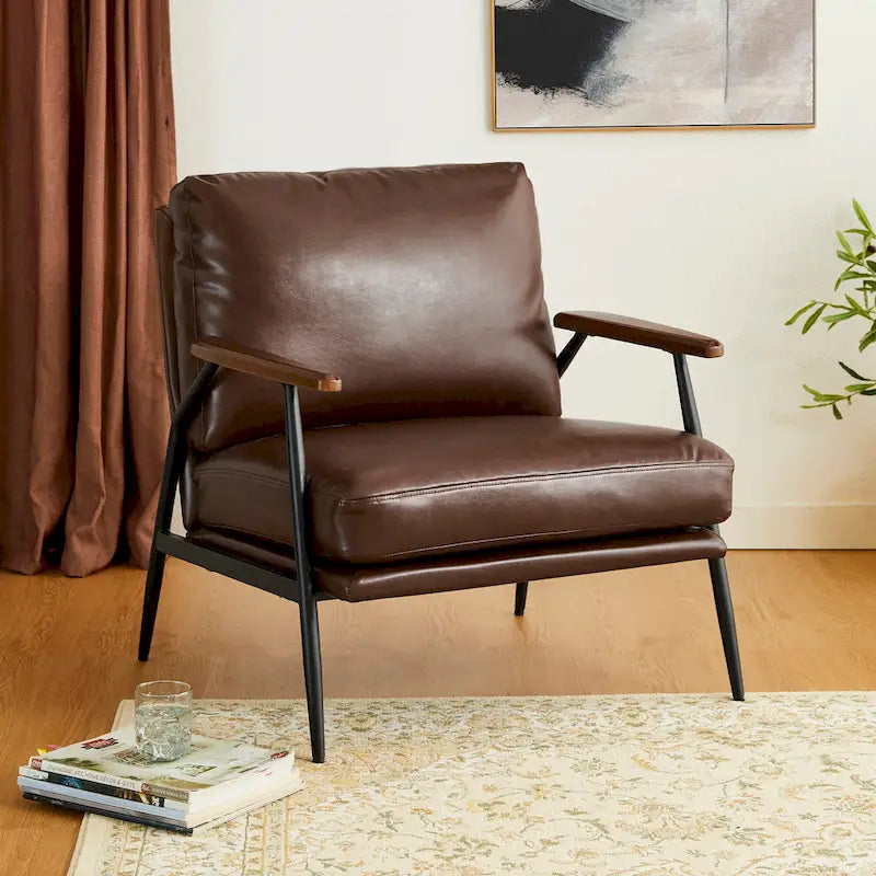 Fauteuil d'appoint 28W en similicuir souple de style moderne du milieu du siècle - 28 L x 31 P x 30,75 H