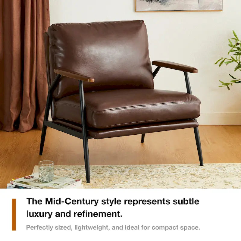 Fauteuil d'appoint 28W en similicuir souple de style moderne du milieu du siècle - 28 L x 31 P x 30,75 H