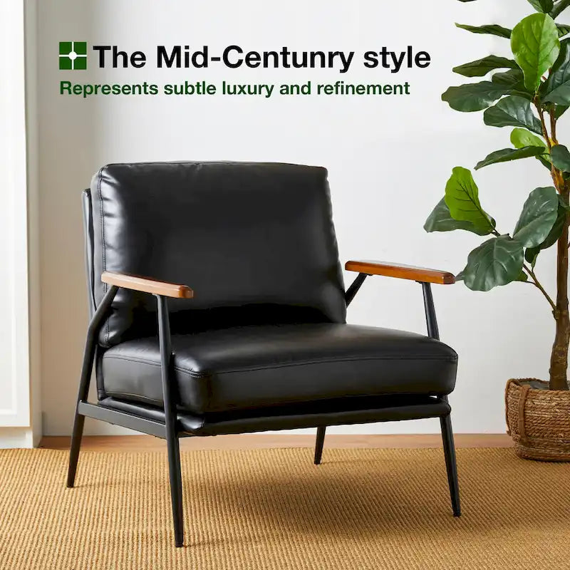 Fauteuil d'appoint 28W en similicuir souple de style moderne du milieu du siècle - 28 L x 31 P x 30,75 H