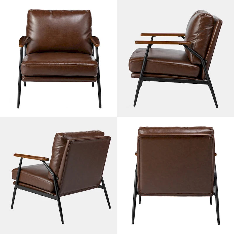 Fauteuil d'appoint 28W en similicuir souple de style moderne du milieu du siècle - 28 L x 31 P x 30,75 H