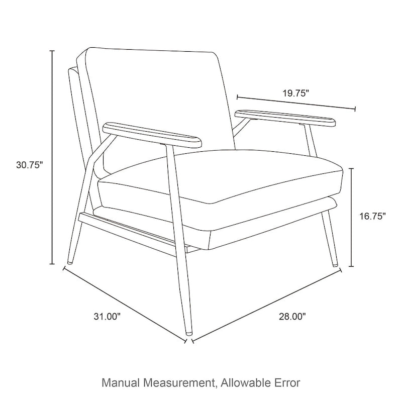 Fauteuil d'appoint 28W en similicuir souple de style moderne du milieu du siècle - 28 L x 31 P x 30,75 H