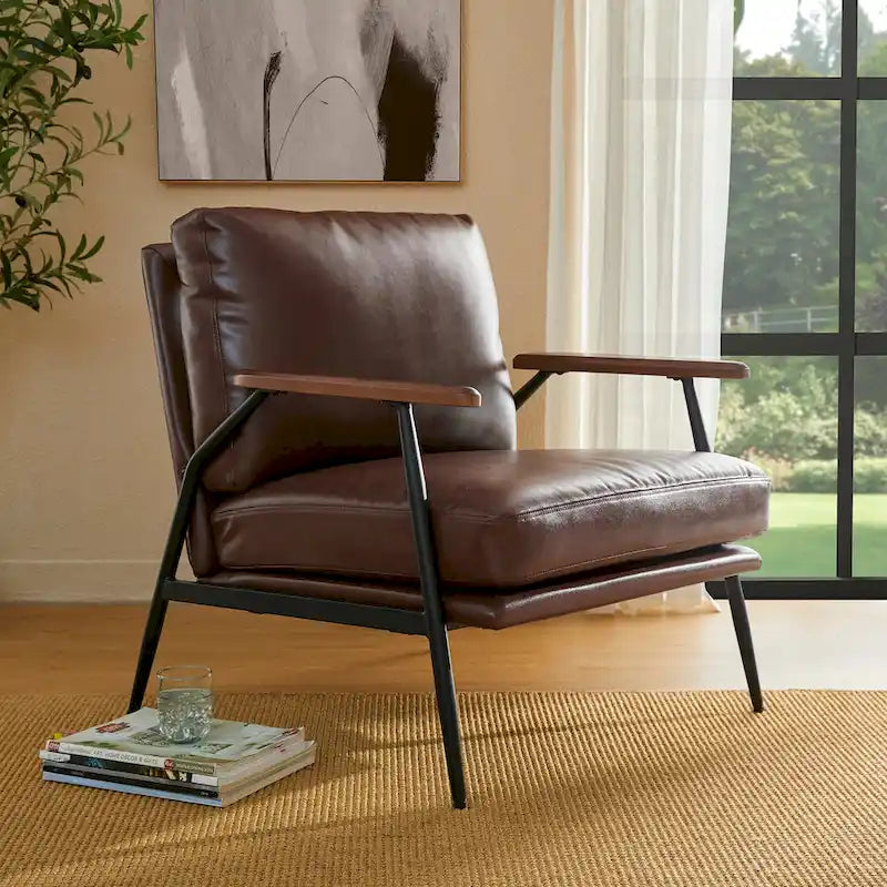 Fauteuil d'appoint 28W en similicuir souple de style moderne du milieu du siècle - 28 L x 31 P x 30,75 H