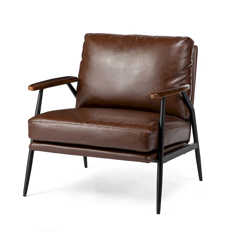 Fauteuil d'appoint 28W en similicuir souple de style moderne du milieu du siècle - 28 L x 31 P x 30,75 H
