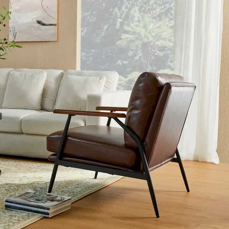 Fauteuil d'appoint 28W en similicuir souple de style moderne du milieu du siècle - 28 L x 31 P x 30,75 H