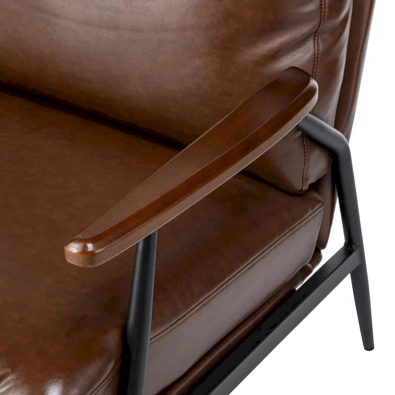 Fauteuil d'appoint 28W en similicuir souple de style moderne du milieu du siècle - 28 L x 31 P x 30,75 H