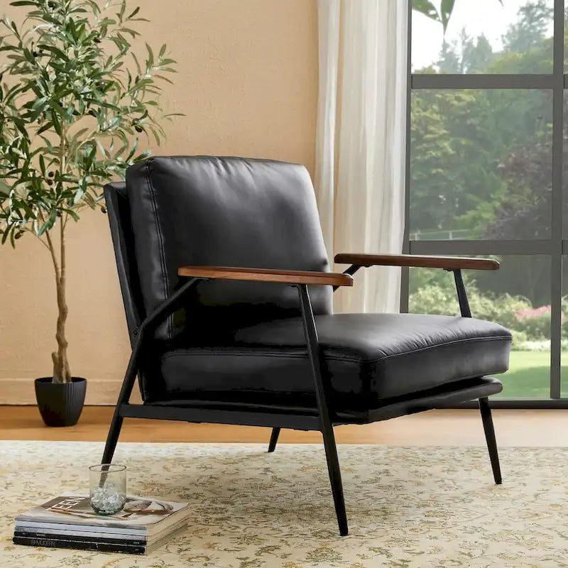 Fauteuil d'appoint 28W en similicuir souple de style moderne du milieu du siècle - 28 L x 31 P x 30,75 H