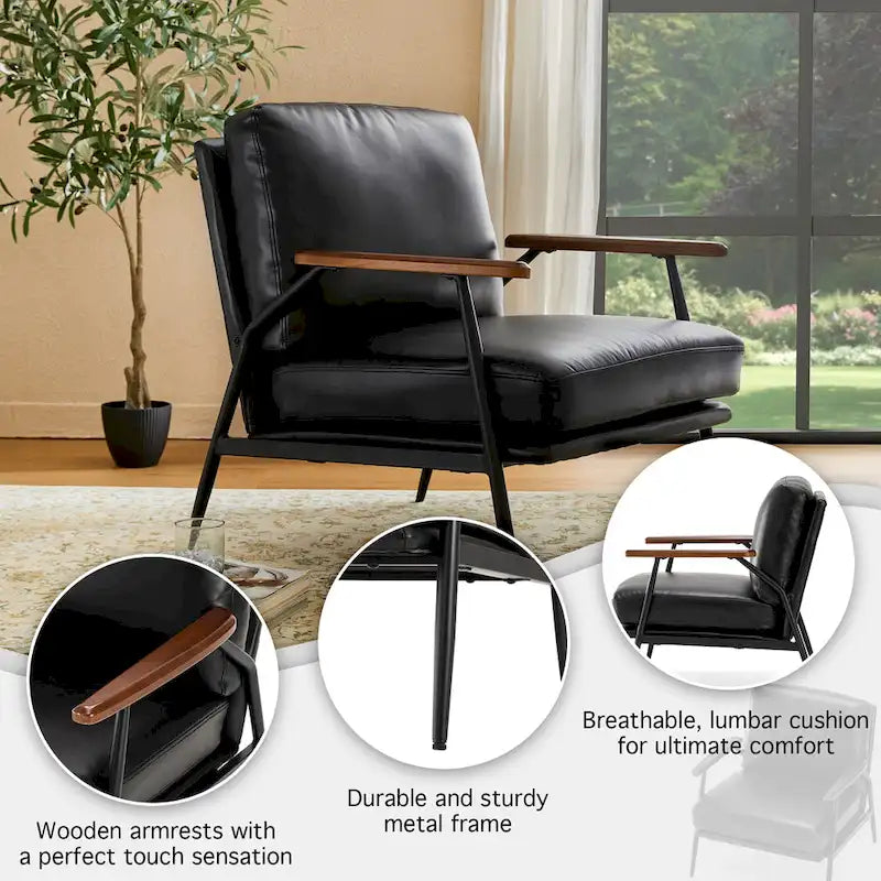 Fauteuil d'appoint 28W en similicuir souple de style moderne du milieu du siècle - 28 L x 31 P x 30,75 H