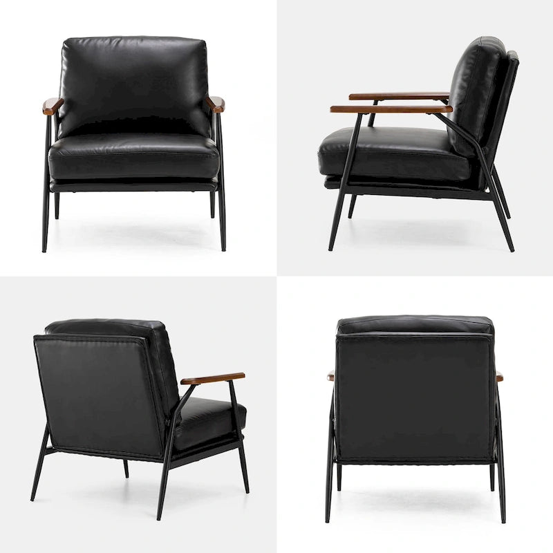 Fauteuil d'appoint 28W en similicuir souple de style moderne du milieu du siècle - 28 L x 31 P x 30,75 H