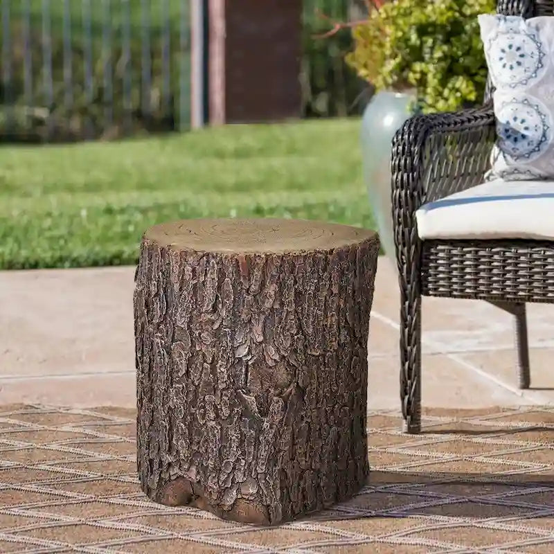 Fausse souche de chêne pour le jardin - Table ronde et tabourets de jardin en forme de souche d'arbre