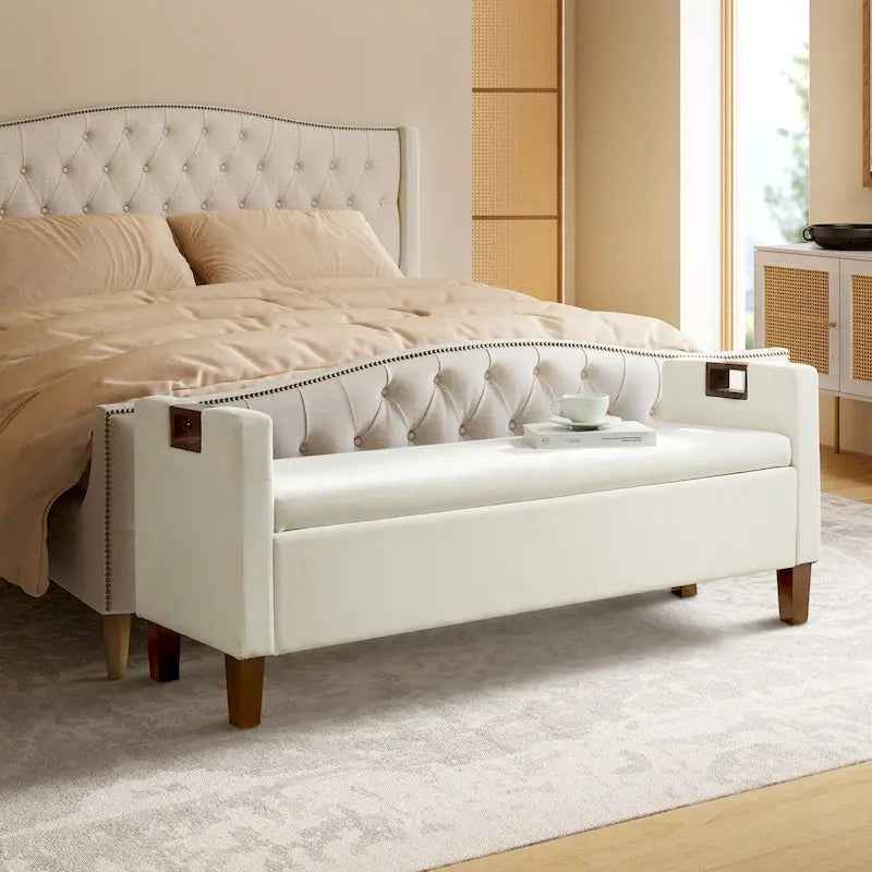 Storage Bench with Solid Wood Legs by