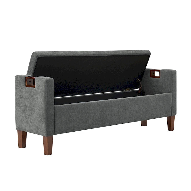 Banc de rangement avec pieds en bois massif par
