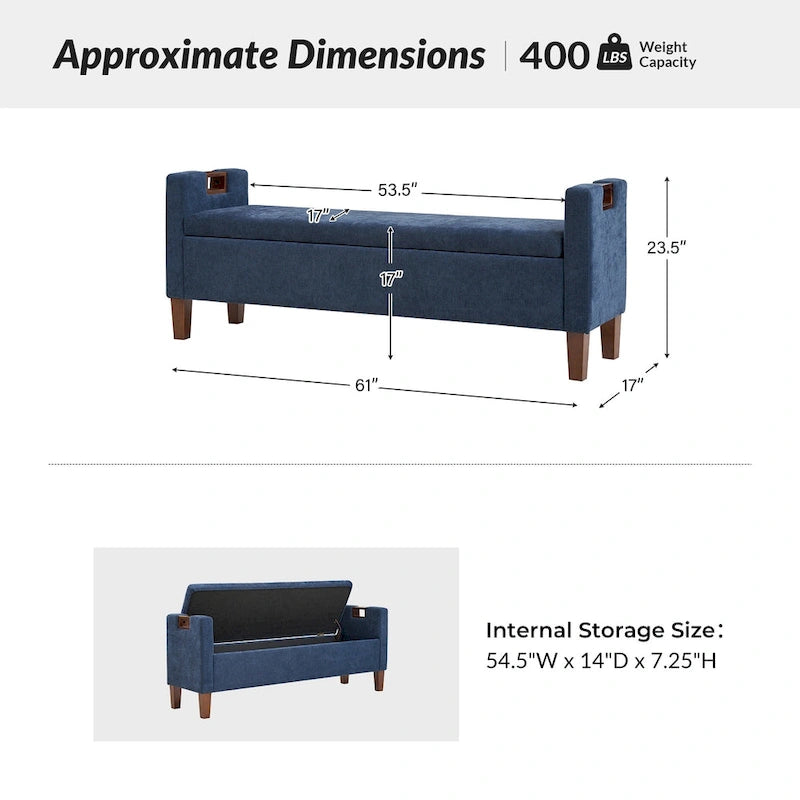 Banc de rangement avec pieds en bois massif par