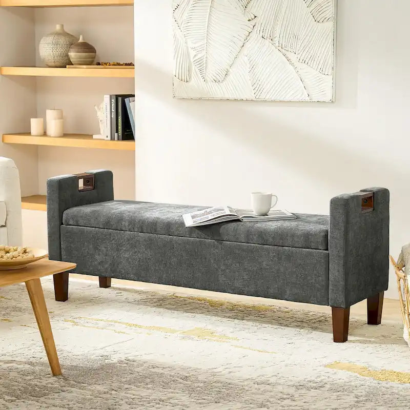 Banc de rangement avec pieds en bois massif par