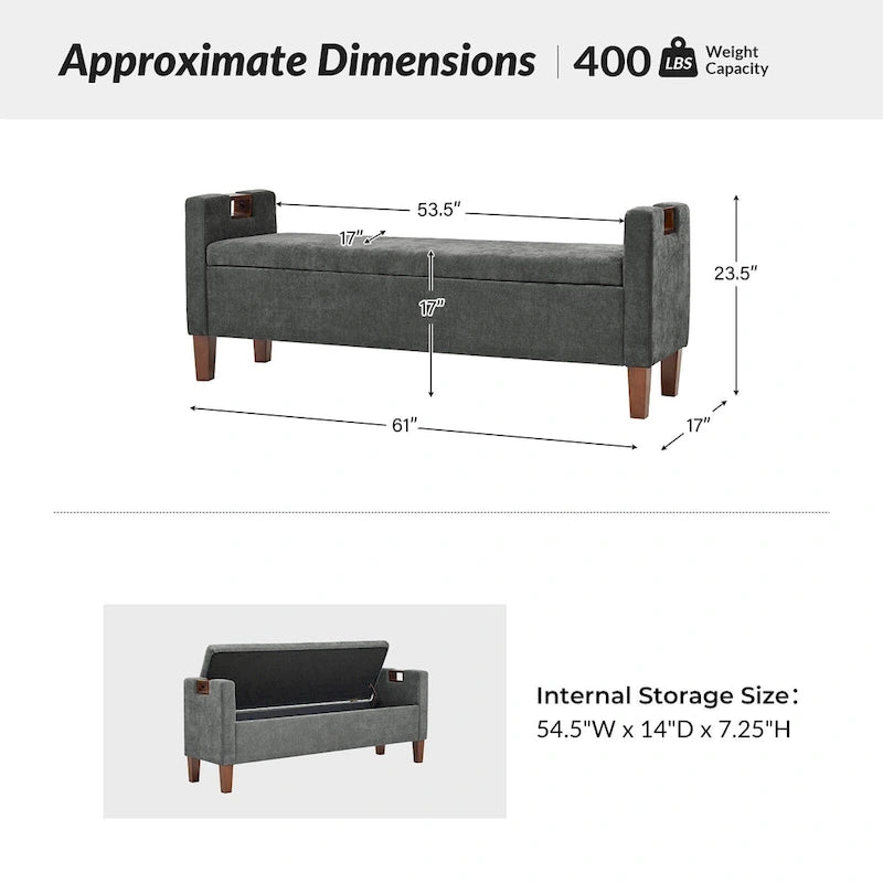 Banc de rangement avec pieds en bois massif par