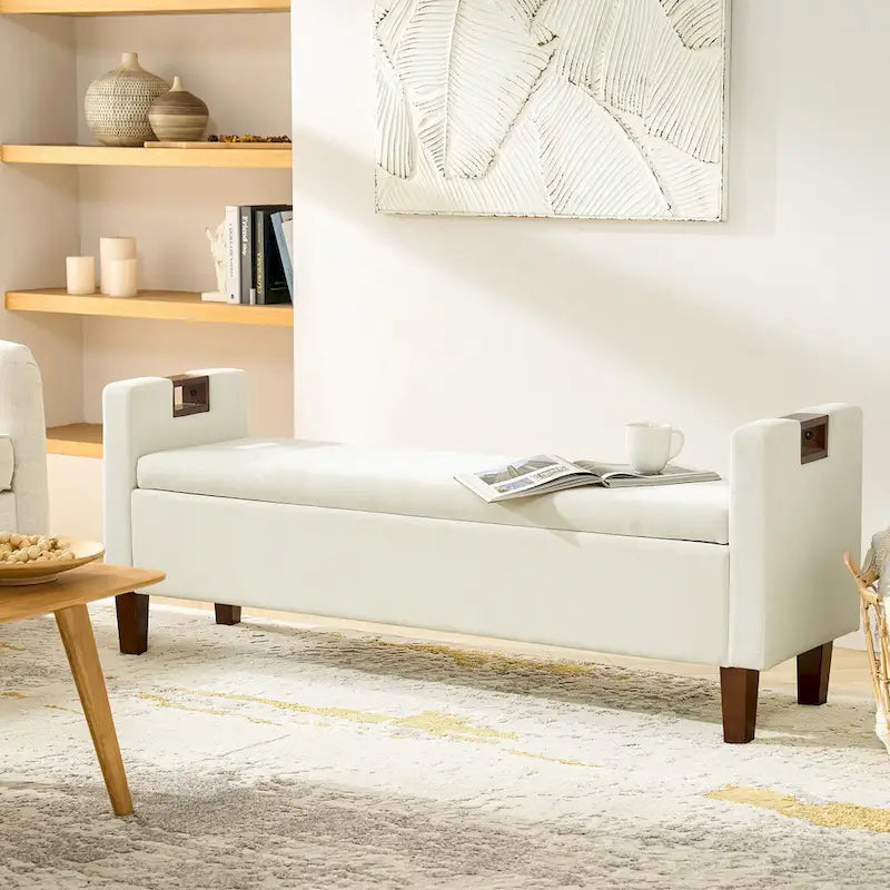 Banc de rangement avec pieds en bois massif par
