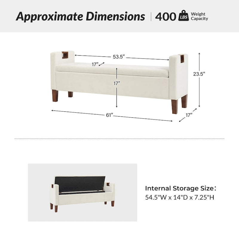 Banc de rangement avec pieds en bois massif par