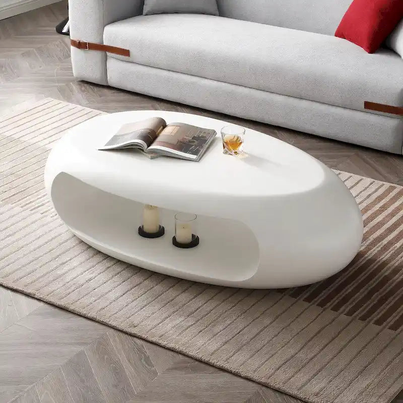 Table basse ovale moderne en fibre de verre 48,42 pour salon