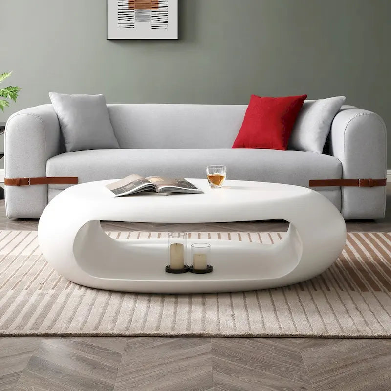Table basse ovale moderne en fibre de verre 48,42 pour salon
