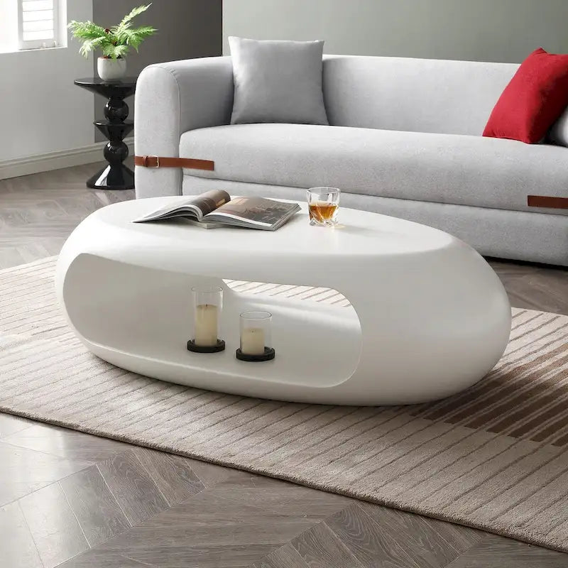 Table basse ovale moderne en fibre de verre 48,42 pour salon